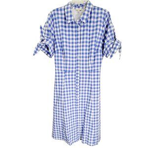 Talbots Womens Blue Checkered A‎ Line Belted Dress Button Front Lined Size 16